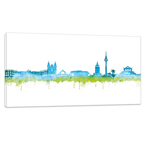 Mannheim Skyline Stadt Blue by DiChyk (div. Größen) - Kunst Druck auf Leinwand - Bild fertig auf Keilrahmen ! Graffiti Like Banksy Art Gemälde Kuns (40x80cm) von Kunstbruder