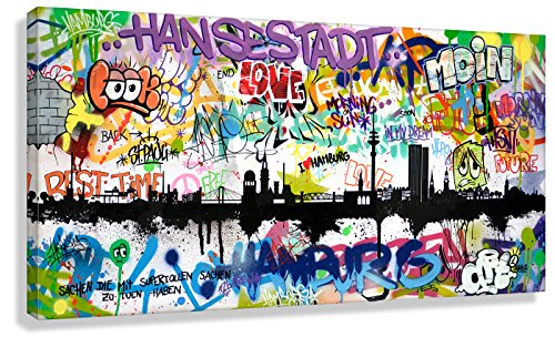 Kunstbruder Moderne Hamburger Skyline - Tags 50x100cm - by Stadt Hamburg Kunstdruck 2cm (div. Varianten/Größen)- Leinwandbild Wandbild Wanddekoration Kunstbild Leinwanddruck/fertig zum aufhängen von Kunstbruder