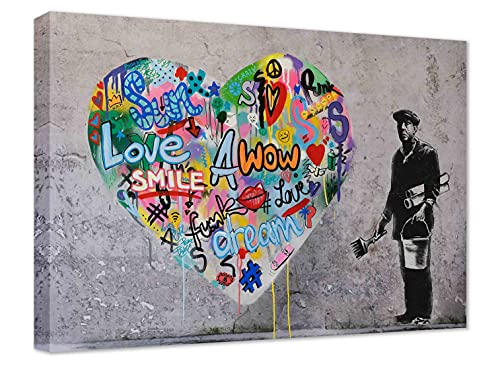 Street Art Bilder Banksy like -Dream Heart - Wandbild auf Leinwand, hochwertige Streetart graffiti Kunstdruck I Wanddekoration XXl fertig zum Aufhängen (120x160 cm) von Kunstbruder