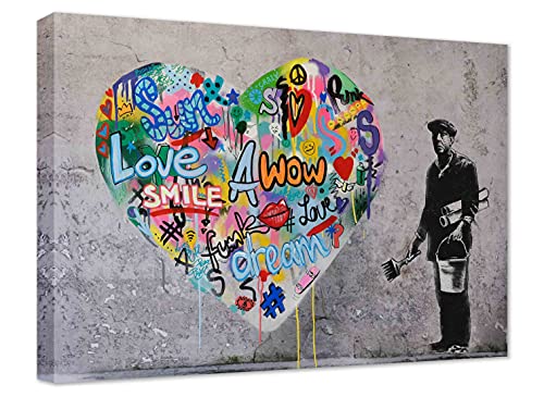 Street Art Bilder Banksy like -Dream Heart - Wandbild auf Leinwand, hochwertige Streetart graffiti Kunstdruck I Wanddekoration XXl fertig zum Aufhängen (50x70 cm) von Kunstbruder