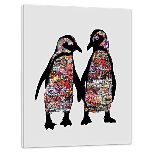 Tierbild Graffiti Pinguin - Penguin Wandbild Tier Tiere Kunstbild Animals - 70x90cm - Kunstdruck 2cm (div. Varianten/Größen) - Wandbilder Animal Leinwandbild - fertig aufgespannt von Kunstbruder