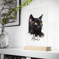 Katzen Portrait | Personalisierte Katze Mit Blumenkrone Personalisiertes Acrylglas Holzstand von KunstbySari