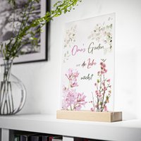 Omas Garten, Hier Wächst Liebe - Tolles Geschenk Für Oma Acrylglas Mit Holzständer von KunstbySari