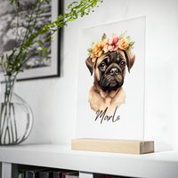 Personalisierbares Hunde Portrait Mit Blumenkrone | Personalisiertes Acrylglas Holzstand von KunstbySari