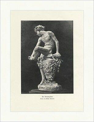 Der Dornauszieher Gustav Eberlein Statue Vase Nackt Ranken Holzstich A 0007 von Kunstdruck