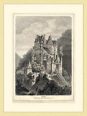Kunstdruck Burg Eltz Zinnen Türme Burghof Eifel von R. Cronau Holzstich GL 554 von Kunstdruck
