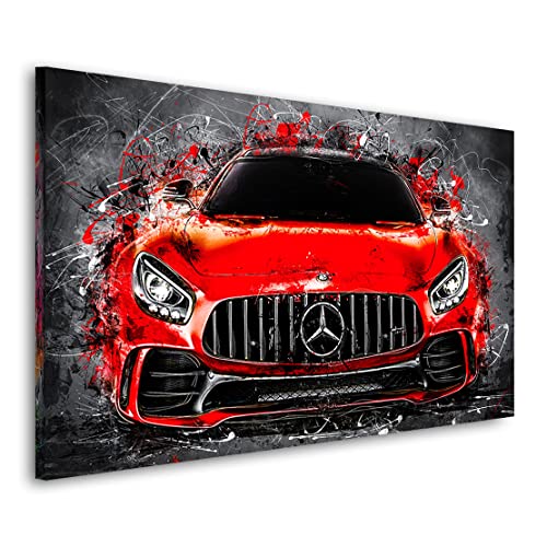 Kunstgestalten24 Auto Leinwand Bild Mercedes AMG GT Red Wandbild Kunstdruck Deko XXL von Kunstgestalten24