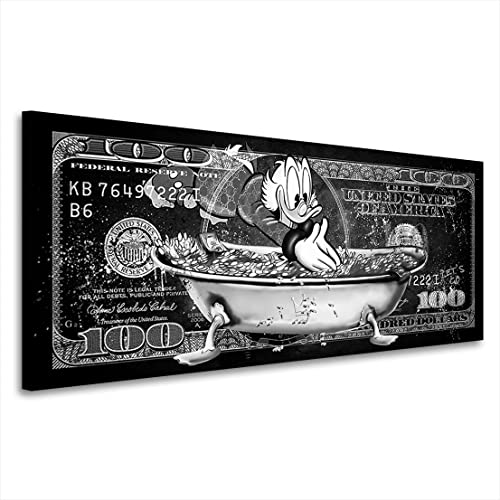 Kunstgestalten24 Leinwand Bild Dagobert Duck Dollar Money Pool Black and White Wandbild Kunstdruck Büro Deko von Kunstgestalten24