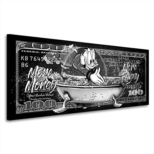 Kunstgestalten24 Leinwand Bild Dagobert Duck Dollar More Money Black and White Wandbild Pop Art Kunstdruck von Kunstgestalten24