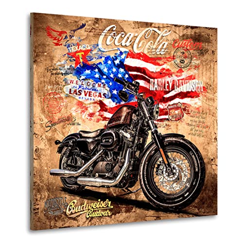 Kunstgestalten24 Leinwand Bild Motorrad Harley Davidson Old School Wandbild Kunstdruck Raum- u. Wanddeko von Kunstgestalten24