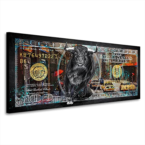 Kunstgestalten24 Leinwandbild 100 Dollar Stier Bulle New York Wandbild Kunstdruck Wanddekoration XXL von Kunstgestalten24