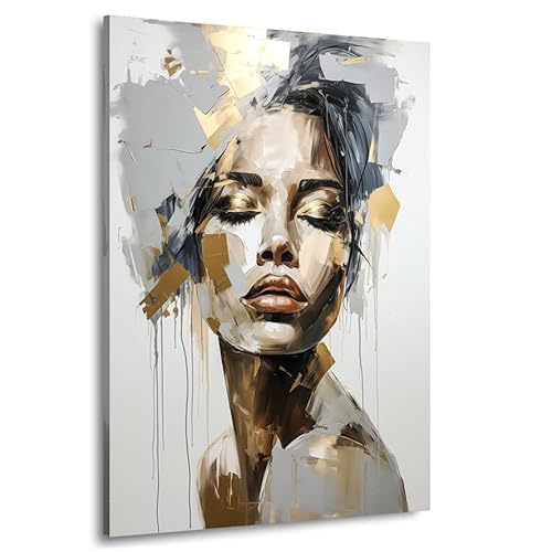 Kunstgestalten24 Leinwandbild Abstraktes Frauen Portrait Weiss Gold Kunstdruck Wanddeko von Kunstgestalten24