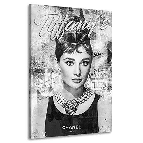 Kunstgestalten24 Leinwandbild Audrey Hepburn Tiffany Black & White Wandbild Kunstdruck von Kunstgestalten24