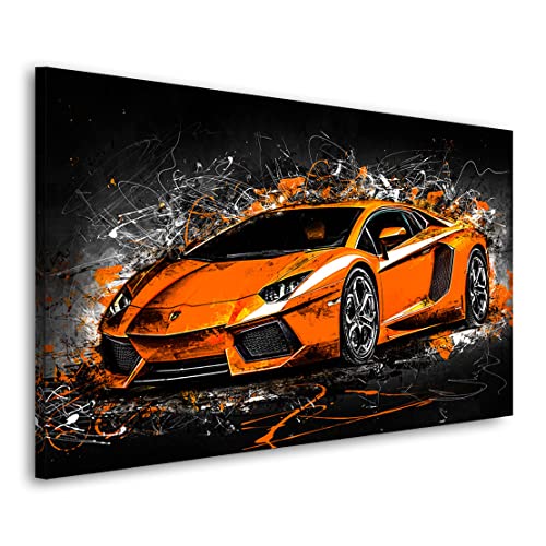 Kunstgestalten24 Leinwandbild Auto Lamborghini Abstrakt Orange Style Wandbild Kunstdruck Raum- u. Wanddekoration Übergrößen von Kunstgestalten24