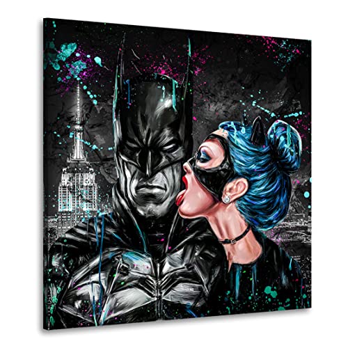 Kunstgestalten24 Leinwandbild Batman u. Catwoman Abstrakt Wandbild Kunstdruck Raum- u. Wanddekoration XXL von Kunstgestalten24