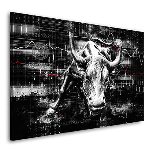 Kunstgestalten24 Leinwandbild Börse Stier Dark Wandbild Kunstdruck Wanddeko XXL von Kunstgestalten24