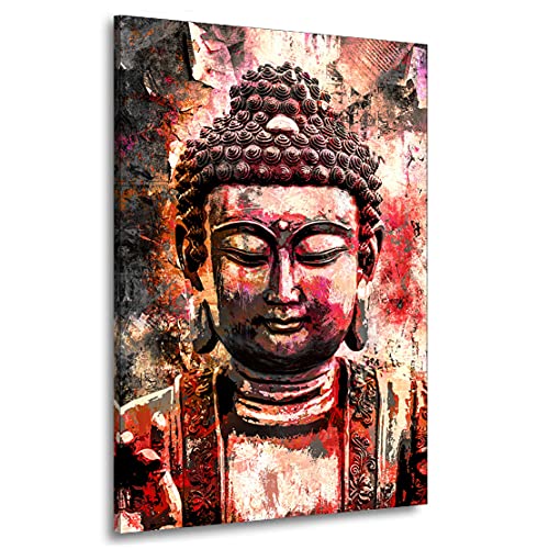 Kunstgestalten24 Leinwandbild Buddha Red Style Wandbild Kunstdruck Raumdeko XXL von Kunstgestalten24