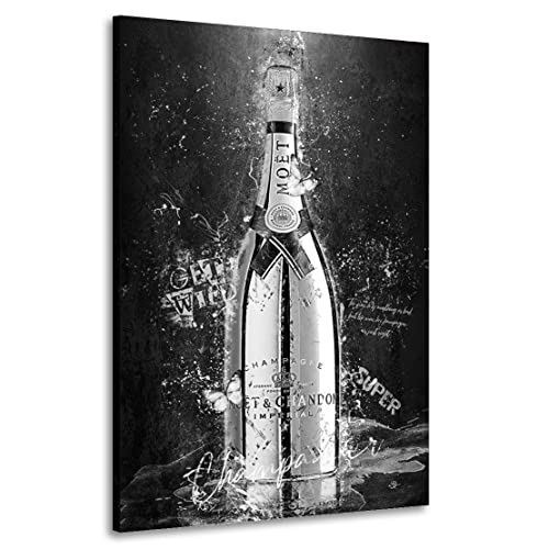 Kunstgestalten24 Leinwandbild Champagner Lifestyle Black & White Wandbild Kunstdruck Raumdekoration Übergrößen von Kunstgestalten24