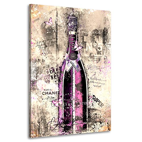 Kunstgestalten24 Leinwandbild Champagner Lifestyle Pop Art Retro Wandbild Kunstdruck Wohnzimmer Deko XXL von Kunstgestalten24
