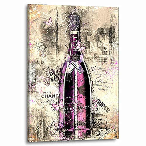 Kunstgestalten24 Leinwandbild Champagner Lifestyle Retro Wandbild Moderne Raumdekoration für große Wandbilder, Größe: 60x40cm mit 2cm Rahmen von Kunstgestalten24