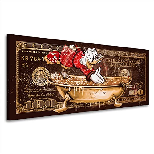 Kunstgestalten24 Leinwandbild Dagobert Duck Dollar Money Pool Vintage Style Wandbild Kunstdruck Büro u. Lounge Deko von Kunstgestalten24