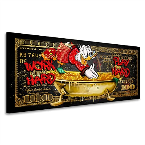 Kunstgestalten24 Leinwandbild Dagobert Duck Dollar Motivations Bild Work Hard Pop Art Style Wandbild Kunstdruck Raumdeko von Kunstgestalten24