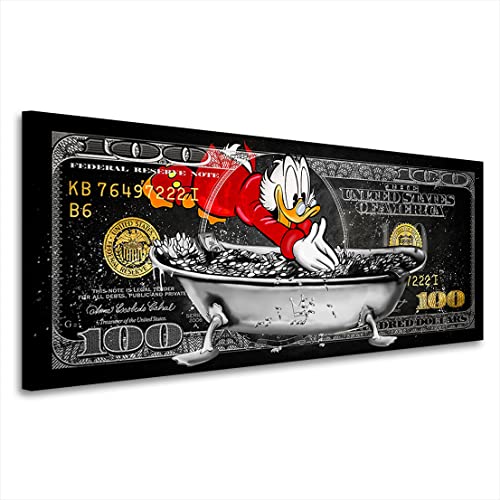 Kunstgestalten24 Leinwandbild Dagobert Duck Dollar Pop Art Bild Money Pool Silver Style Wandbild Kunstdruck Raumdeko von Kunstgestalten24