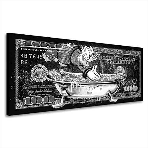 Kunstgestalten24 Leinwandbild Dagobert Duck Dollar Money Pool Black and White Wandbild Kunstdruck Raum- u. Wanddeko von Kunstgestalten24