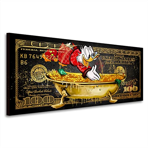 Kunstgestalten24 Dollar Leinwandbild Dagobert Duck Money Pool Pop Art Style Wandbild Kunstdruck Raum- u. Wanddeko von Kunstgestalten24