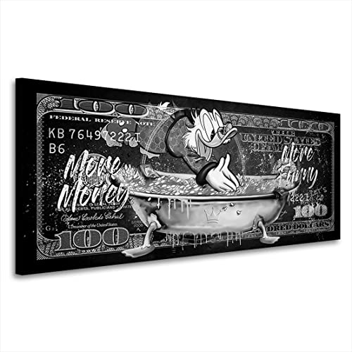 Kunstgestalten24 Leinwandbild Dagobert Duck Motivations Dollar Wandbild More Money Black and White Kunstdruck Wanddeko von Kunstgestalten24