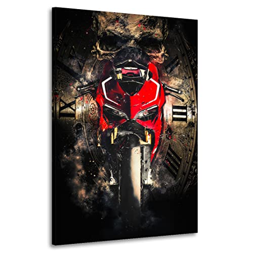 Kunstgestalten24 Leinwandbild Ducati Panigale Abstrakt Totenkopf Motorrad Wandbild Kunstdruck Raumdeko XXL von Kunstgestalten24