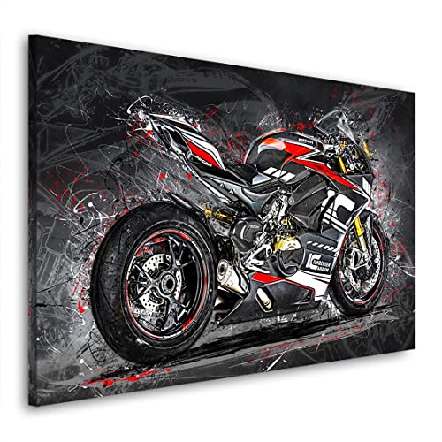 Kunstgestalten24 Leinwandbild Ducati Panigale Motorrad Abstrakt Wandbild Kunstdruck Arbeitszimmer Deko von Kunstgestalten24