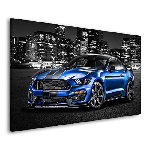 Kunstgestalten24 Leinwandbild Ford Mustang Blue Wandbild Kunstdruck Raum u. Wanddeko von Kunstgestalten24