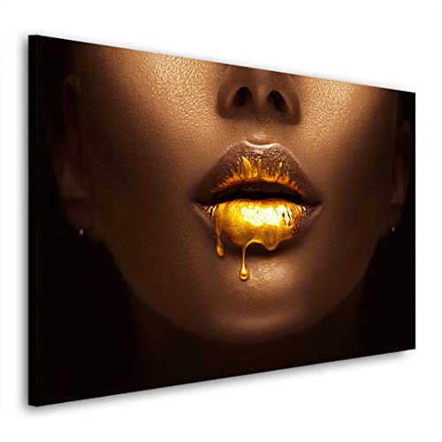 Kunstgestalten24 Leinwandbild Golden Lips Wandbild Kunstdruck Wanddekoration Übergrößen von Kunstgestalten24