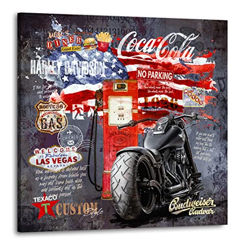 Kunstgestalten24 Leinwandbild Harley Davidson Route 66 Wandbild Kunstdruck Wohnraum Deko XXL von Kunstgestalten24