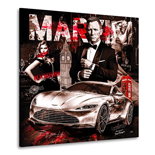 Kunstgestalten24 Leinwandbild James Bond & Aston Martin Retro Style Wandbild Kunstdruck Raum- u. Wanddekoration Übergrößen von Kunstgestalten24