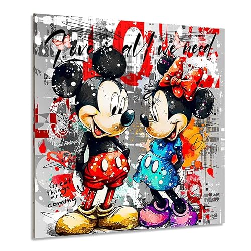Kunstgestalten24 Leinwandbild Minnie & Micky Love is all we need Pop Art Bild Kunstdruck Raum Wand Dekoration von Kunstgestalten24
