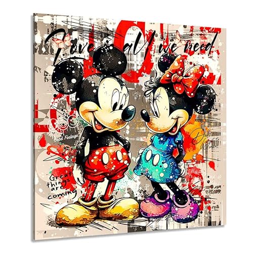 Kunstgestalten24 Leinwandbild Minnie & Micky Love is all we need Retro Pop Art Bild Kunstdruck Raum Wand Dekoration von Kunstgestalten24