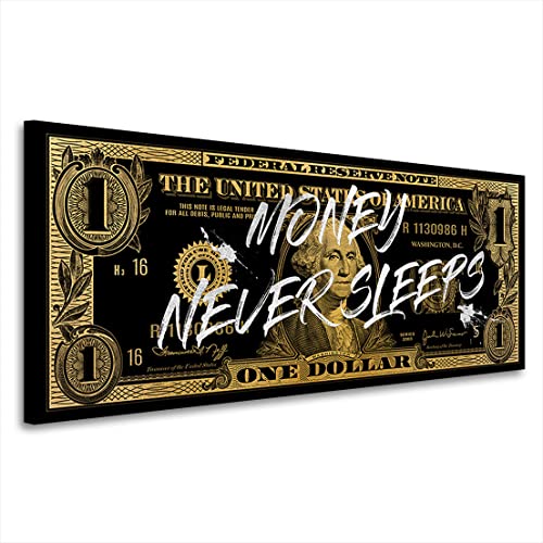 Kunstgestalten24 Leinwandbild Money never sleeps Wandbild Kunstdruck Wanddekoration von Kunstgestalten24