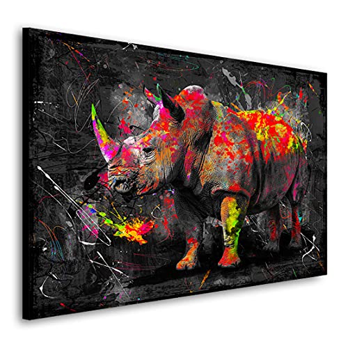 Kunstgestalten24 Leinwandbild Nashorn Color Wandbild Kunstdruck Wanddeko Übergrößen von Kunstgestalten24