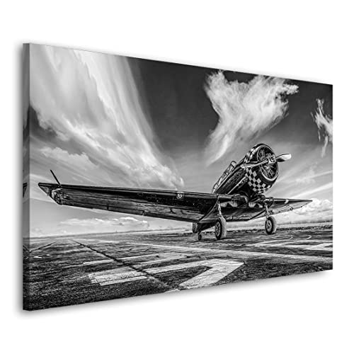 Kunstgestalten24 Leinwandbild Propeller Flugzeug Vintage Wandbild Kunstdruck Wohnzimmer Deko XXL von Kunstgestalten24