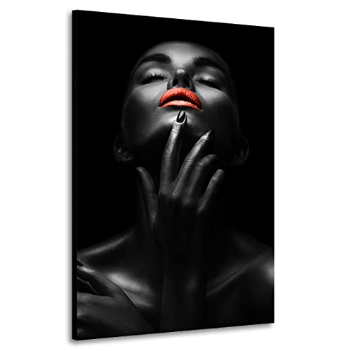 Kunstgestalten24 Leinwandbild Sensual Dark Woman Red Lips Wandbild Kunstdruck Raum- u. Wanddekoration von Kunstgestalten24