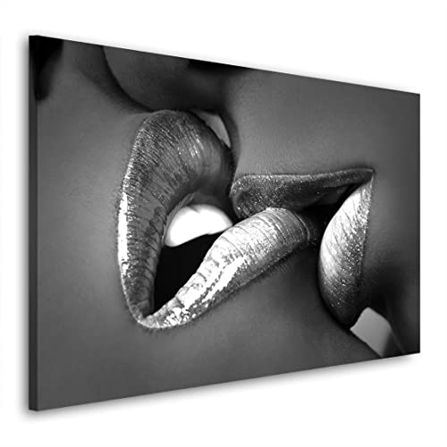 Kunstgestalten24 Leinwandbild Sensual Silver Lips Wandbild Kunstdruck Dekoration Übergrößen von Kunstgestalten24