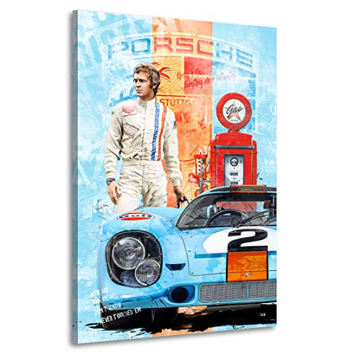 Kunstgestalten24 Leinwandbild Steve McQueen Gulf Porsche Racing Wandbild Kunstdruck Lounge Deko XXL von Kunstgestalten24