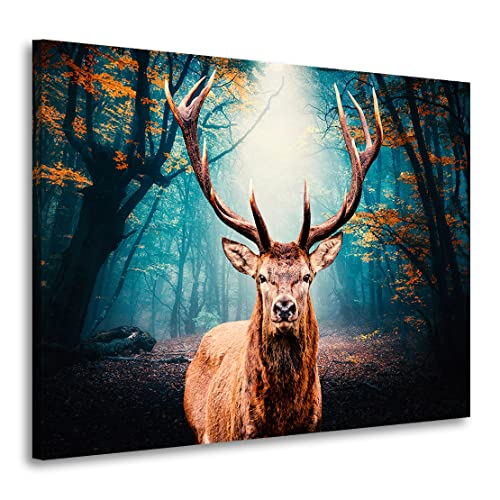 Kunstgestalten24 Leinwandbild Tier Wandbild Hirsch Forest Kunstdruck Raum- u. Wanddekoration Übergrößen von Kunstgestalten24