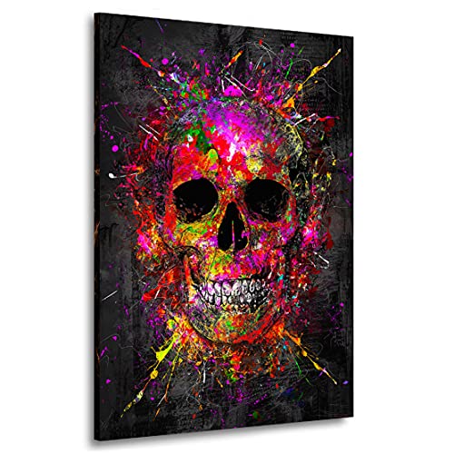 Kunstgestalten24 Leinwandbild Totenkopf Abstract Pop Art Wandbild Kunstdruck XXL von Kunstgestalten24