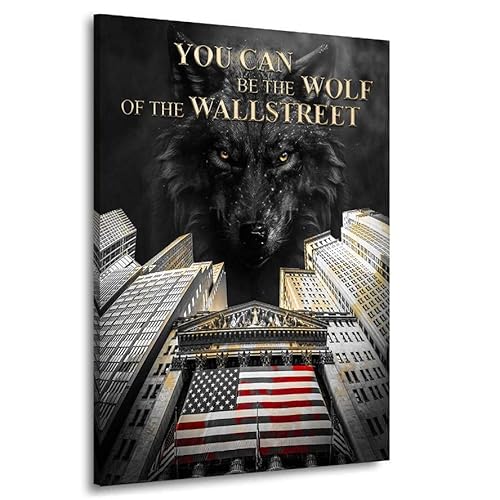 Kunstgestalten24 Leinwandbild Wallstreet Wolf Motivation Erfolg Bild Kunstdruck Raum Wanddekoration von Kunstgestalten24