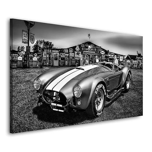 Kunstgestalten24 Leinwandbild Wandbild Auto AC Cobra Route 66 Black and White Kunstdruck Raum- u. Wanddekoration Übergrößen von Kunstgestalten24