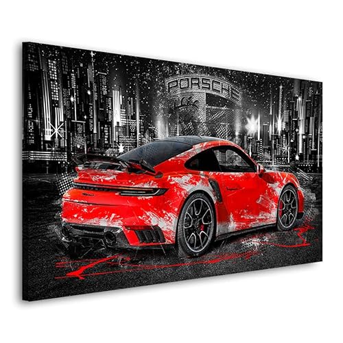 Kunstgestalten24 Leinwandbild Wandbild Auto Porsche 911 Turbo Abstrakt City Kunstdruck Raum- u. Wanddekoration Übergrößen von Kunstgestalten24