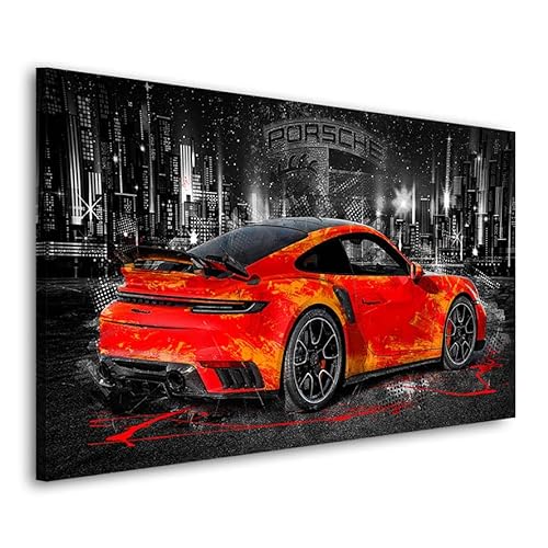 Kunstgestalten24 Leinwandbild Wandbild Auto Porsche 911 Turbo Red City Style Kunstdruck Raum- u. Wanddekoration Übergrößen von Kunstgestalten24